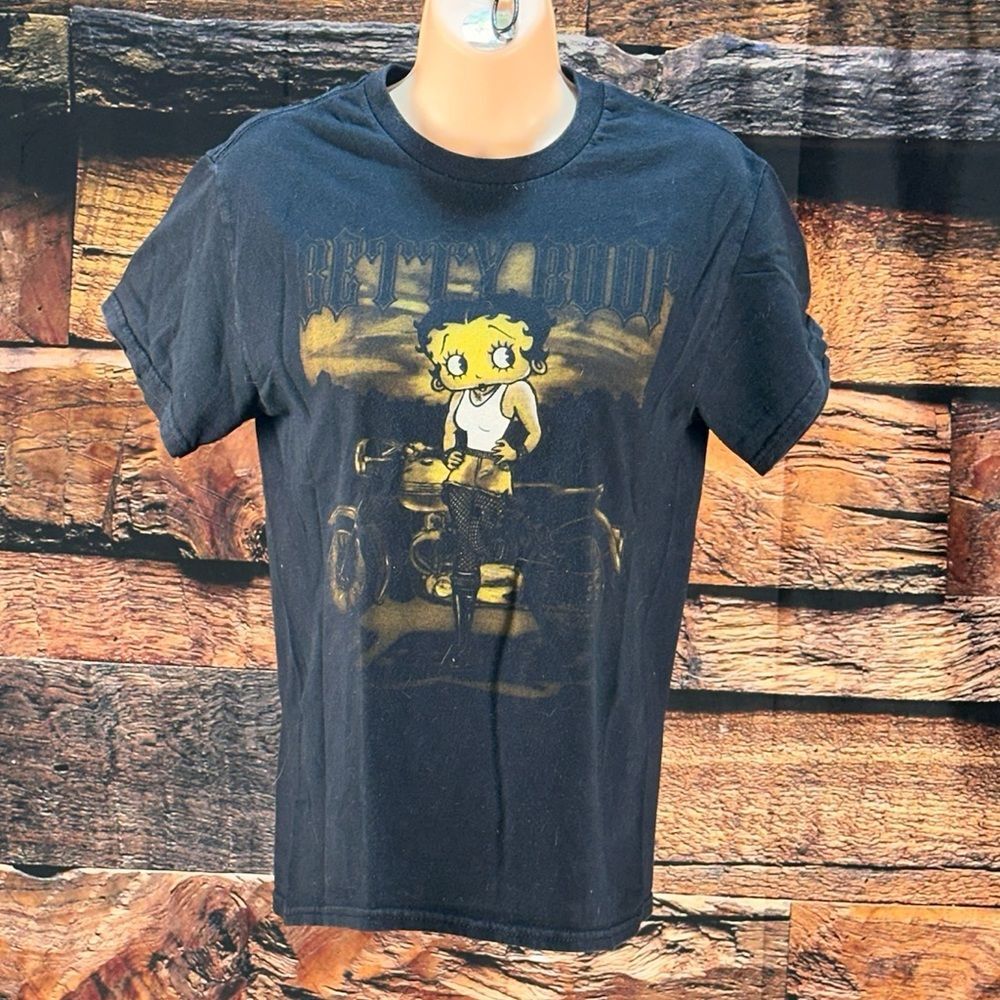 Kids Black Betty Boop Graphic Tee - Cartoon Motorcycle Print